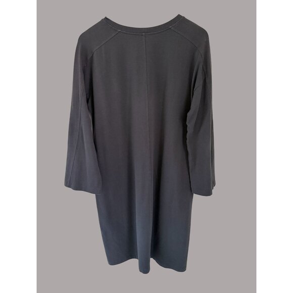 Eileen Fisher Black Organic Cotton Blend Relaxed Fit Dress With 3/4 Sleeves & Si - Picture 6 of 8